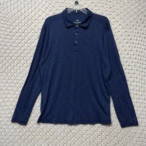 Tommy Bahama Polo Shirt Mens M Navy Blue Solid Short Sleeve Tencel Lyocell Blend